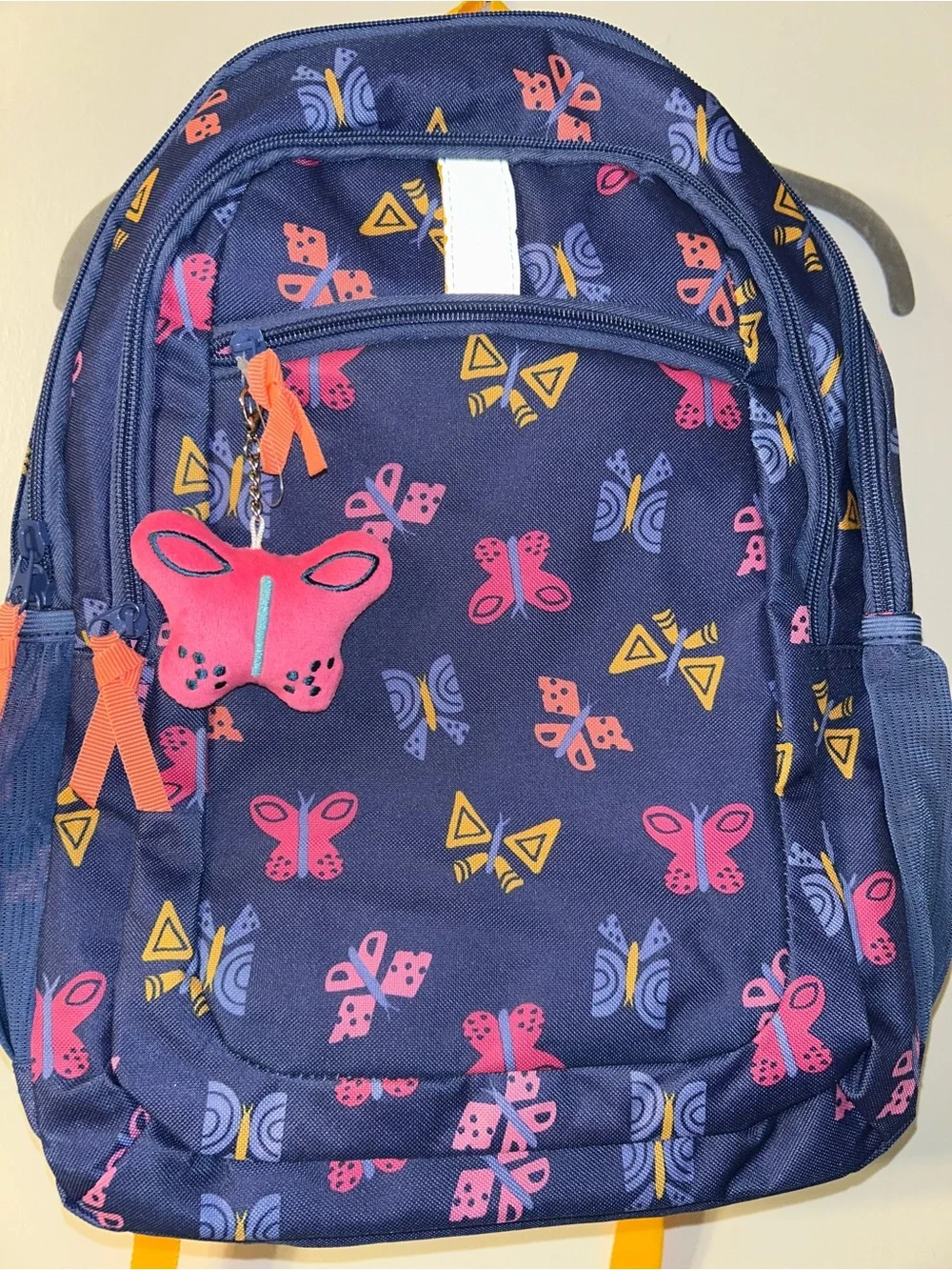 Cat & Jack Navy Backpack with Pink Butterfly Print and Orange Accents